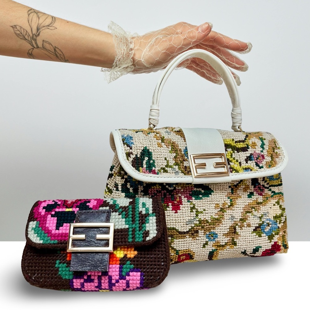 Floral Carpetbag Tapestry Handbag with Chain Strap Vintage Needlepoint Purse
